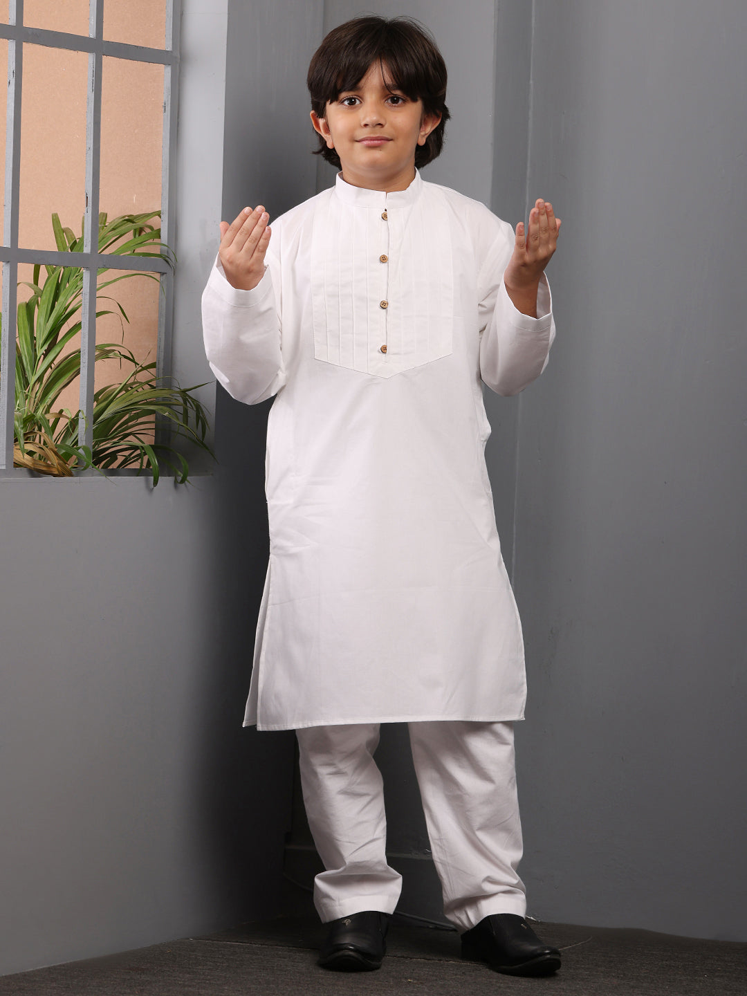 Nabia Solid White Kurta Pajama Set for Kids Boys