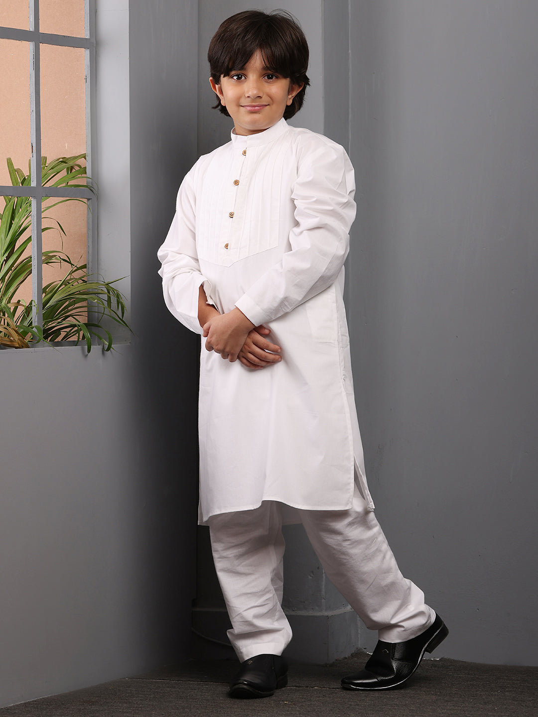 Nabia Solid White Kurta Pajama Set for Kids Boys