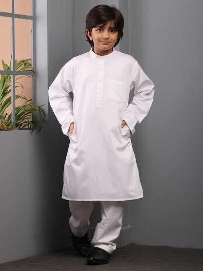 Nabia Solid White Kurta with Pajama for Kids Boys
