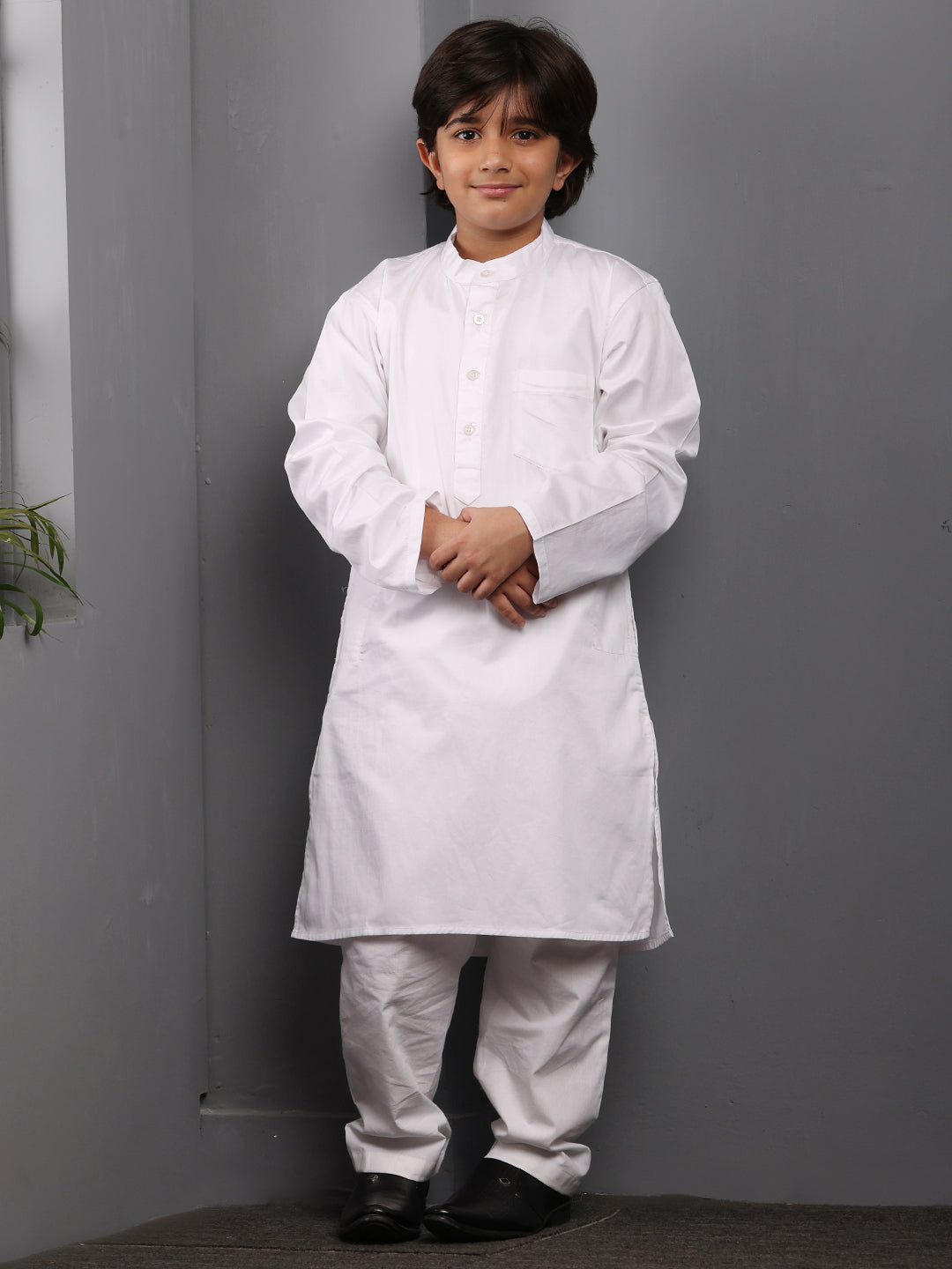 Nabia Solid White Kurta with Pajama for Kids Boys