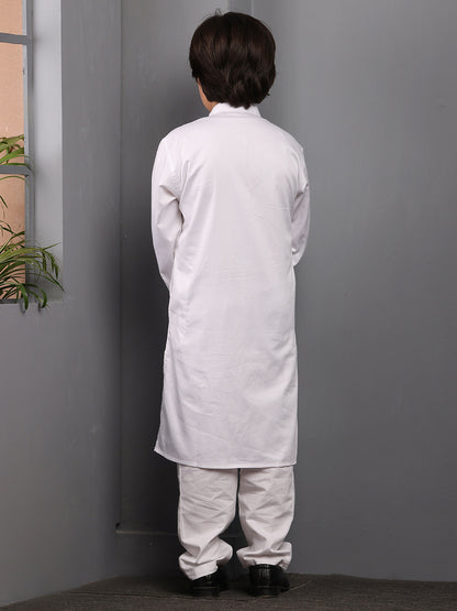 Nabia Solid White Kurta with Pajama for Kids Boys