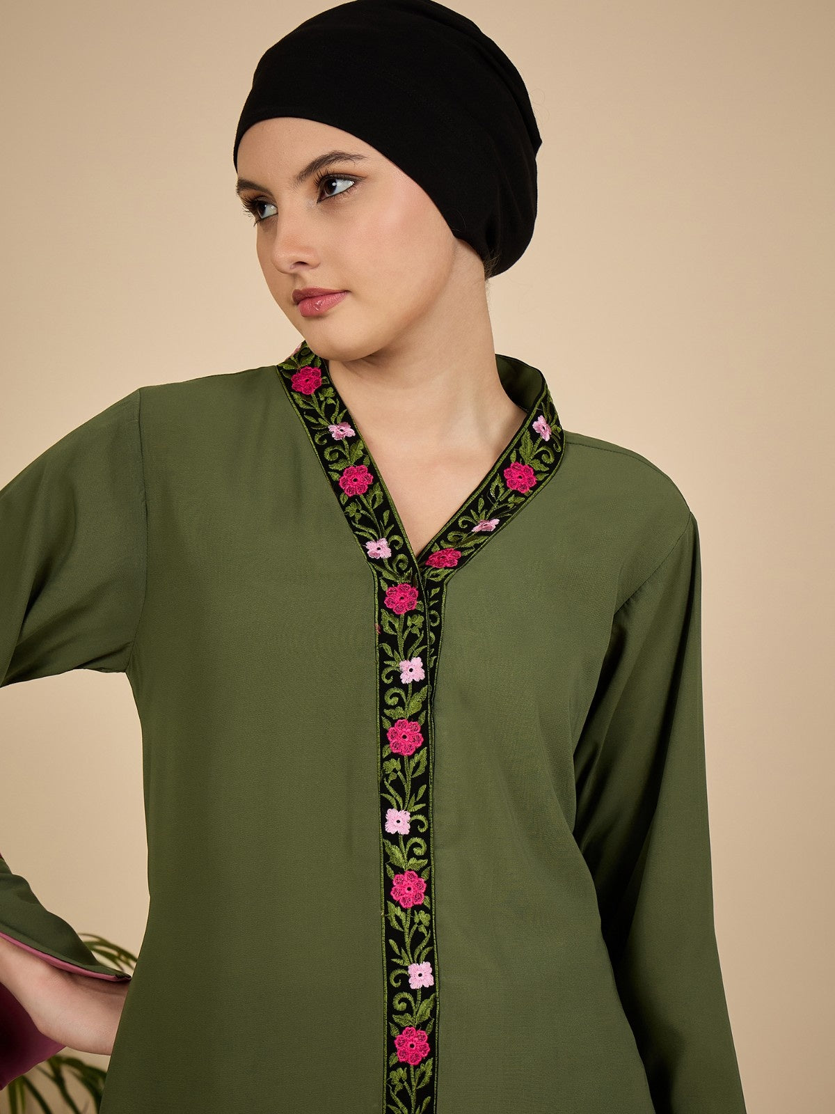 Jade Green Embroidered Modest Abaya with Matching Hijab