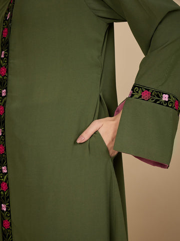 Jade Green Embroidered Modest Abaya with Matching Hijab