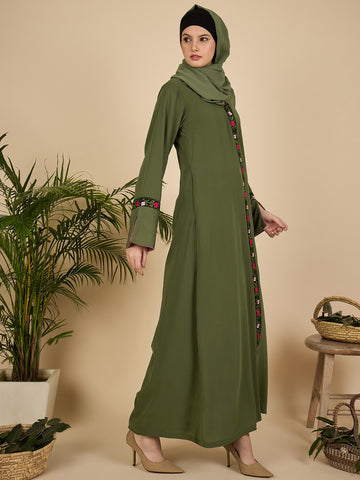Jade Green Embroidered Modest Abaya with Matching Hijab
