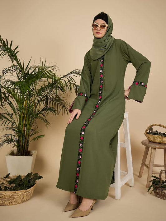 Jade Green Embroidered Modest Abaya with Matching Hijab