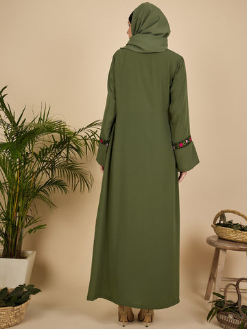 Jade Green Embroidered Modest Abaya with Matching Hijab