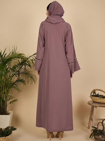 Puce Pink Embroidered Modest Abaya Burqa with Matching Hijab