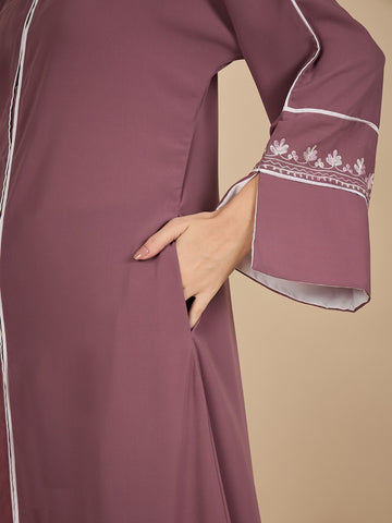 Puce Pink Embroidered Modest Abaya Burqa with Matching Hijab
