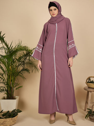 Puce Pink Embroidered Modest Abaya Burqa with Matching Hijab