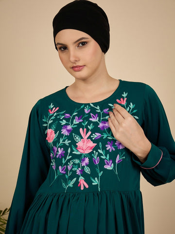 Embroidered Modest Green Abaya Burqa for Women with Macthing scarf