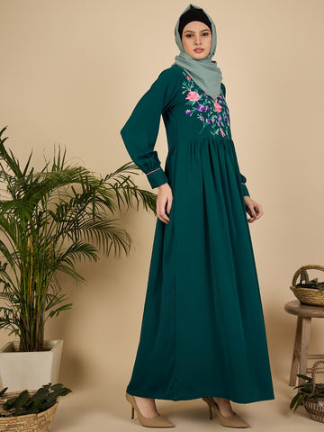 Embroidered Modest Green Abaya Burqa for Women with Macthing scarf