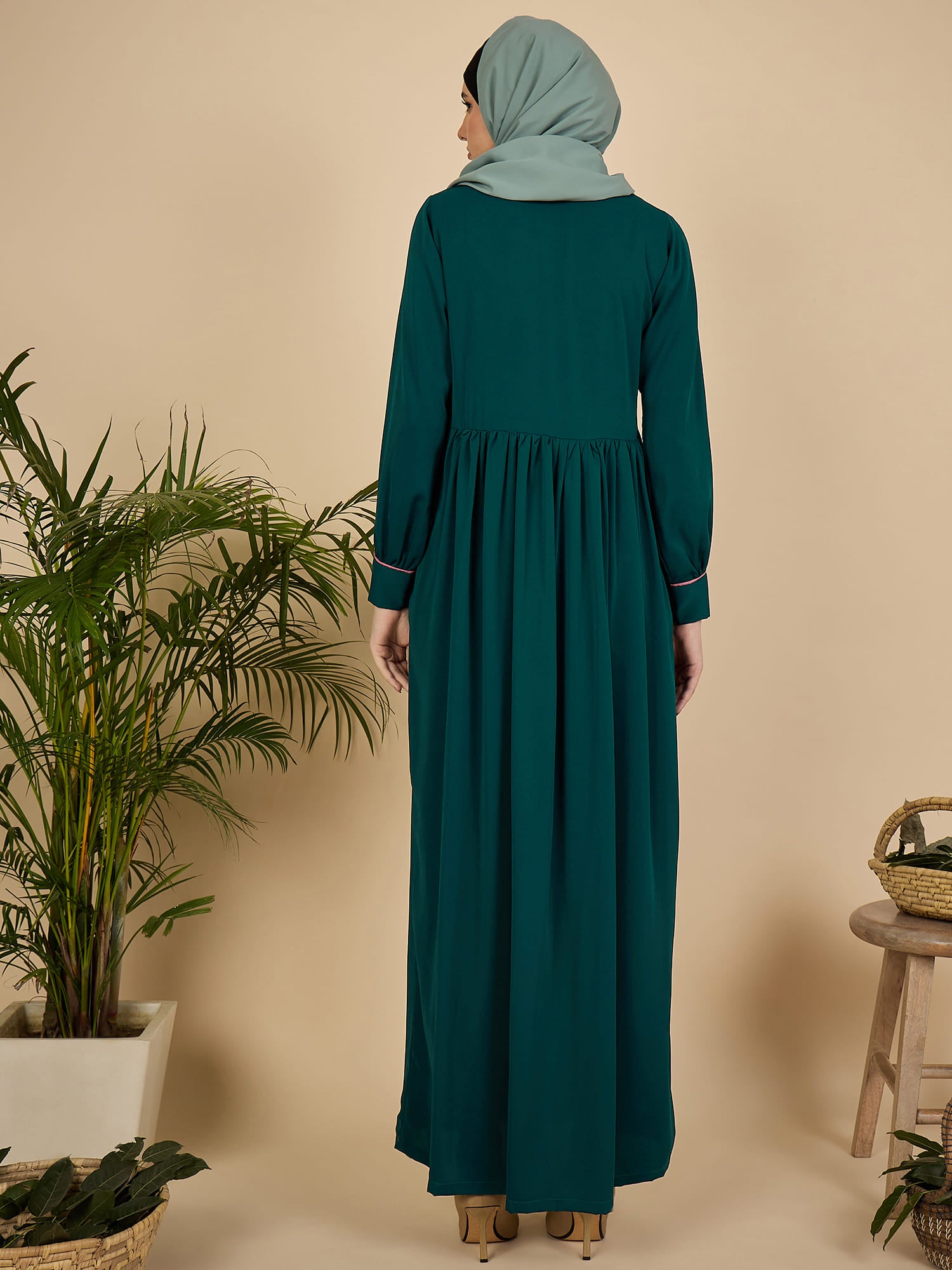 Embroidered Modest Green Abaya Burqa for Women with Macthing scarf