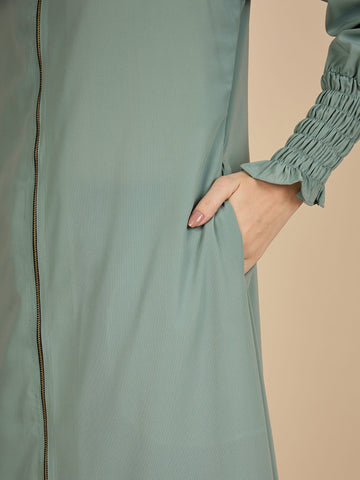 Front Open Modest Sea Green Zip Abaya Burqa with Matching Hijab