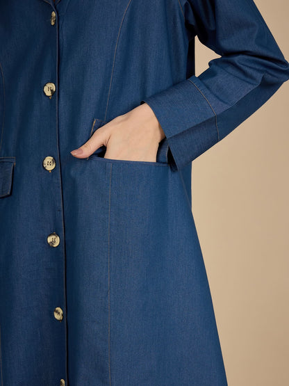 Blue Denim Front Open Abaya Burqa for Women with Georgette Hijab