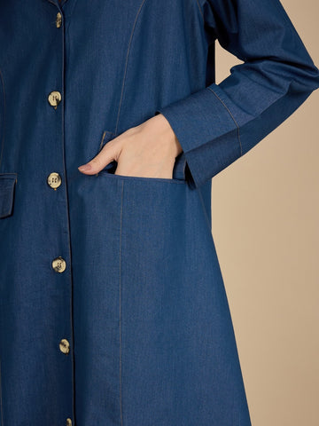 Blue Denim Front Open Abaya Burqa for Women with Georgette Hijab