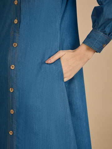 Blue Solid Denim Abaya Burqa for Women with Georgette Hijab