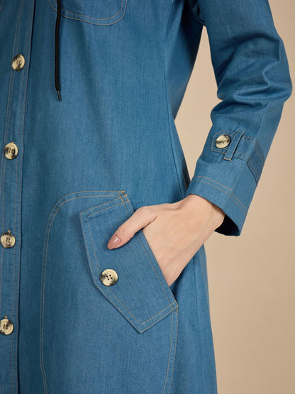 Modest Hoodie Front open Denim Abaya