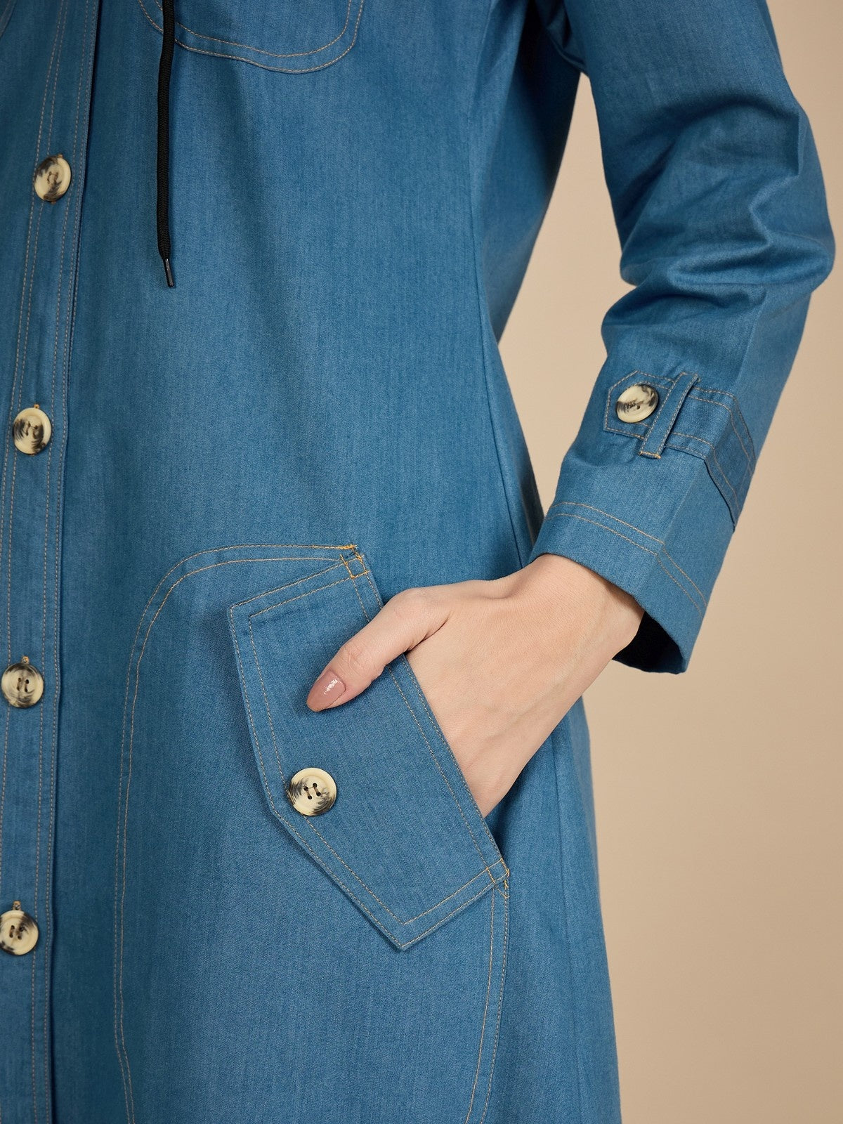 Modest Hoodie Front open Denim Abaya