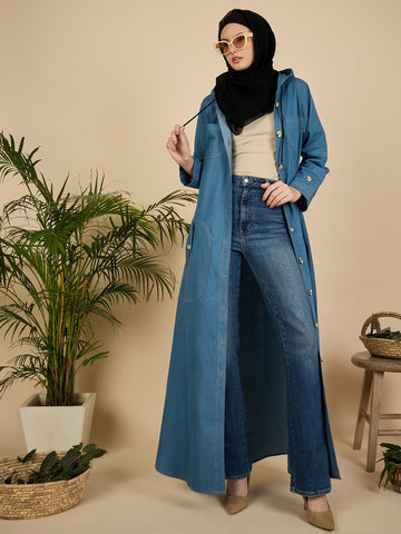 Modest Hoodie Front open Denim Abaya