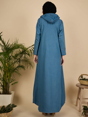 Modest Hoodie Front open Denim Abaya