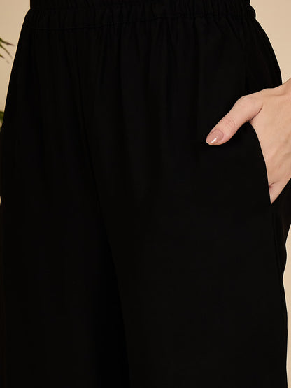 Nabia Black Solid Front Open Co-ord Set for Women