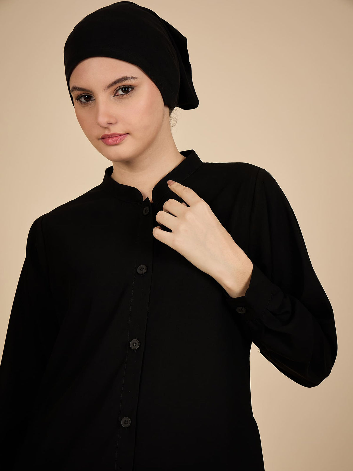 Nabia Black Solid Front Open Co-ord Set for Women