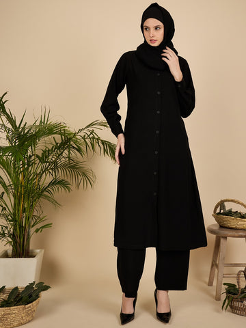 Nabia Black Solid Front Open Co-ord Set for Women