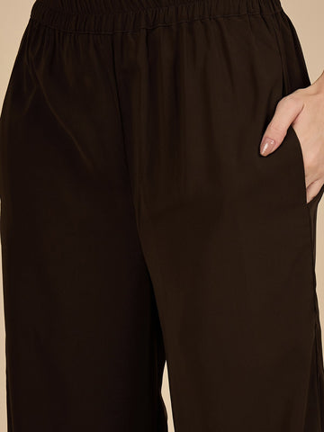 Nabia Brown Solid Front Open Co-ord Set for Women