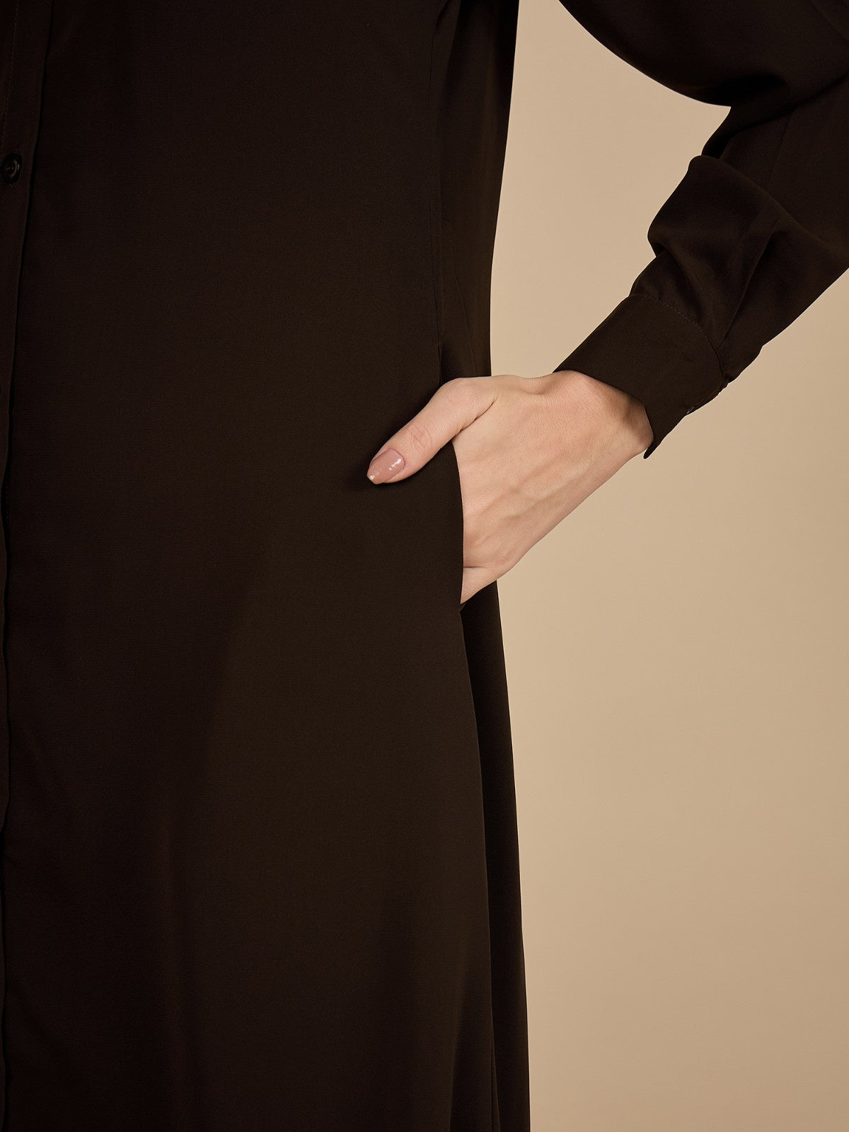 Nabia Brown Solid Front Open Co-ord Set for Women