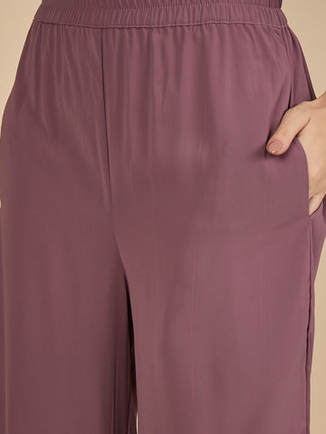 Nabia Puce Pink Solid Front Open Co-ord Set for Women