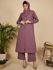 Nabia Puce Pink Solid Front Open Co-ord Set for Women