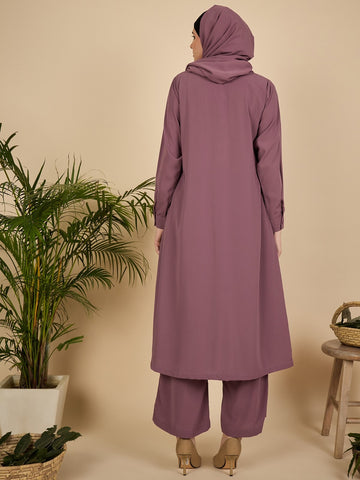 Nabia Puce Pink Solid Front Open Co-ord Set for Women