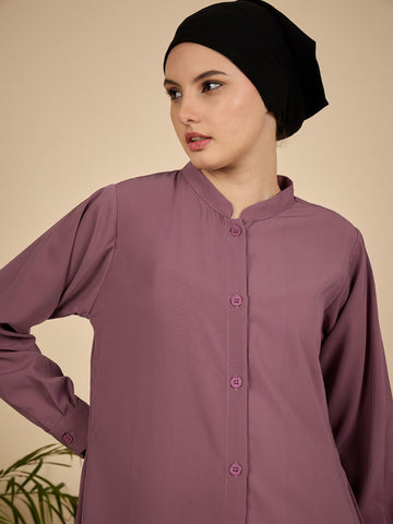 Nabia Puce Pink Solid Front Open Co-ord Set for Women