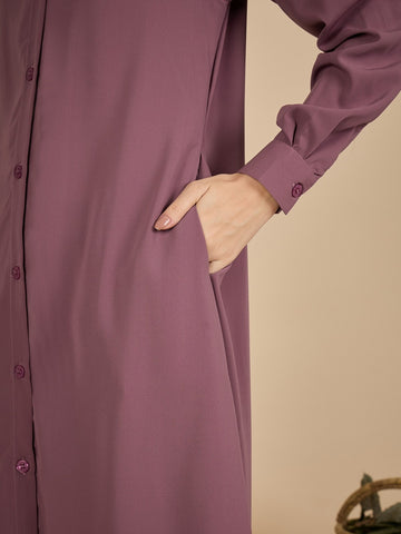 Nabia Puce Pink Solid Front Open Co-ord Set for Women