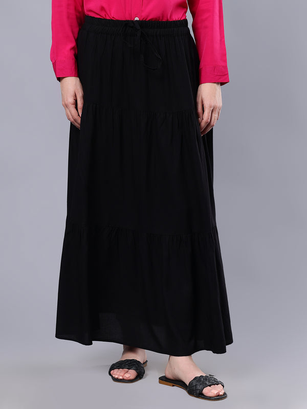Nabia Women Black Solid Flared Maxi Skirt