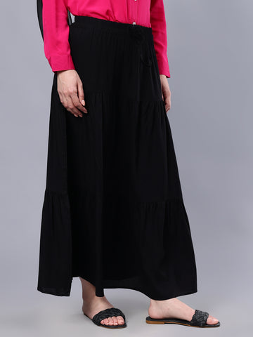 Nabia Women Black Solid Flared Maxi Skirt