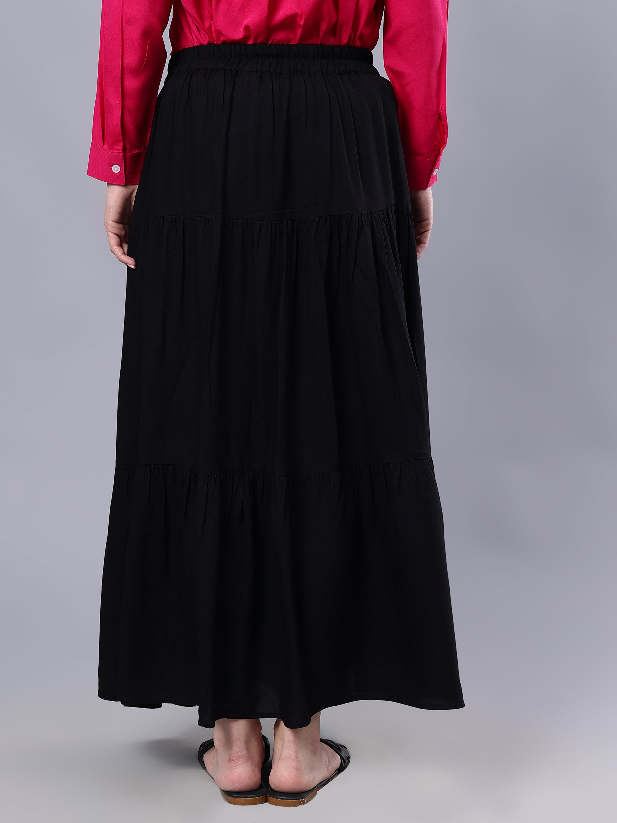 Nabia Women Black Solid Flared Maxi Skirt