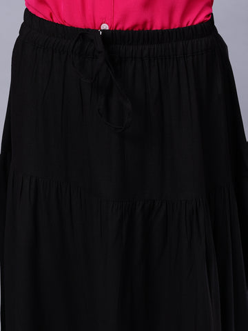 Nabia Women Black Solid Flared Maxi Skirt