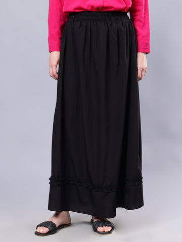 Nabia Black Solid Flared Maxi Skirt For Women