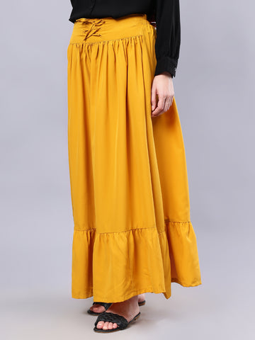 Nabia Women Solid Mustard A-Line Flared Maxi Skirt