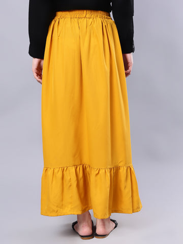 Nabia Women Solid Mustard A-Line Flared Maxi Skirt