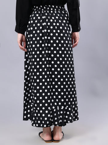 Nabia Black Polka Printed Ruffled Flared Maxi Skirt With Attached Trousers