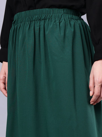Nabia Women Bottle Green Solid Flared Maxi Skirt
