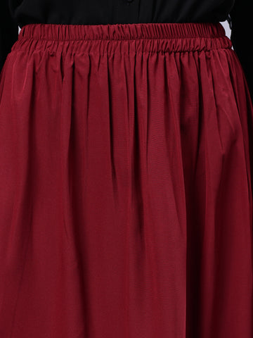 Nabia Women Maroon Solid Flared Maxi Skirt