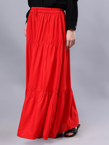 Nabia Women Red Solid Flared Maxi Skirt