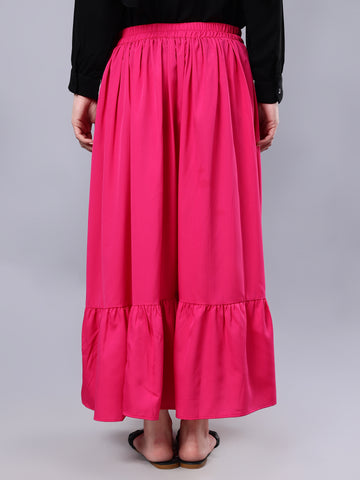 Nabia Women Solid Pink A-Line Flared Maxi Skirt