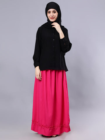 Nabia Pink Solid Flared Maxi Skirt For Women