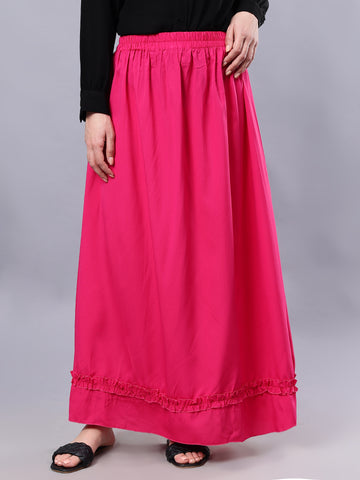 Nabia Pink Solid Flared Maxi Skirt For Women