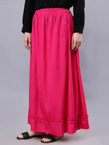 Nabia Pink Solid Flared Maxi Skirt For Women