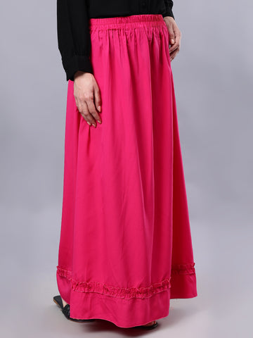 Nabia Pink Solid Flared Maxi Skirt For Women